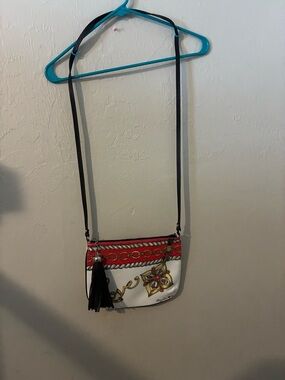 Brighton Red, White & Black Pattern Crossbody with Tassel